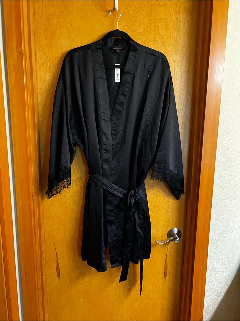 Ann Summers Black Satin Lace-Trim Robe